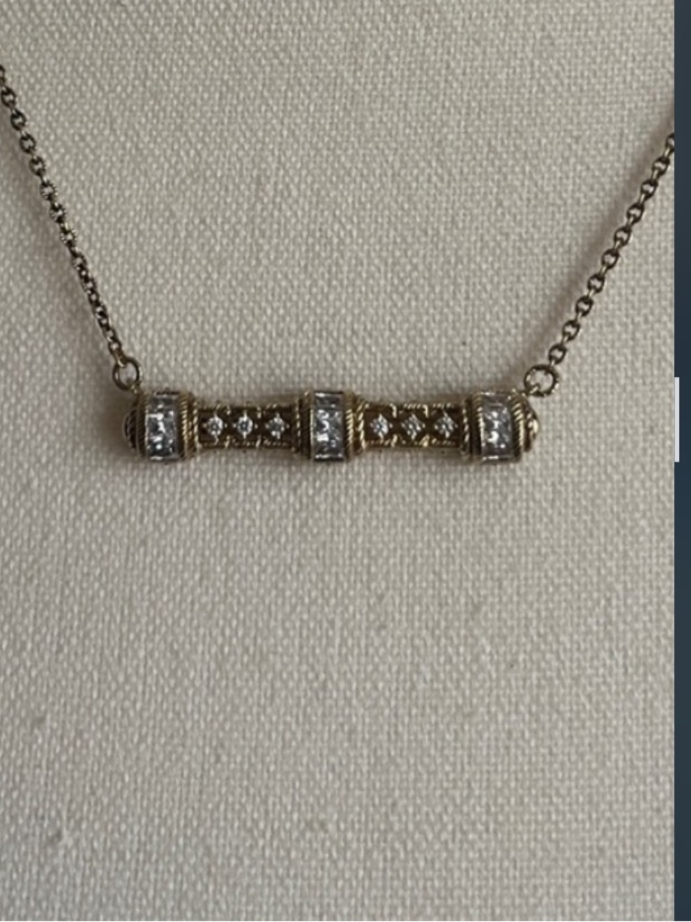 Judith Ripka Gold Clad Silver & Diamonique Estate Design Bar Necklace Adj 18-20”